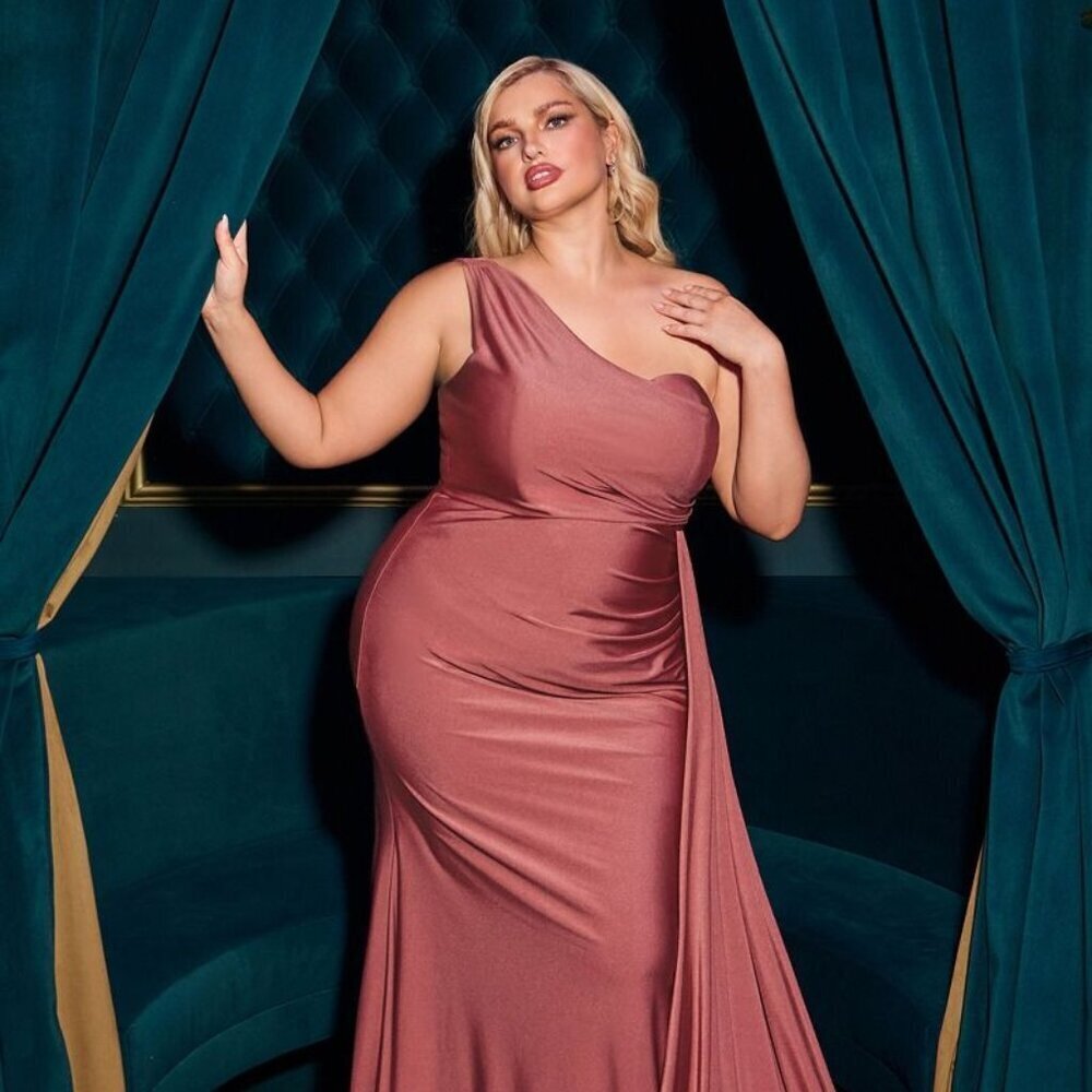 Ladivine One Shoulder Sleeveless Stretch Satin Sheath Dress Prom Evening Formal